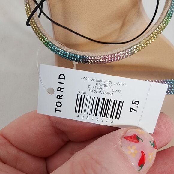 7.5W Wide Width Rainbow Rhinestone Heel 4" Spiral Lace Up Embellish Torrid Spark - Picture 12 of 13